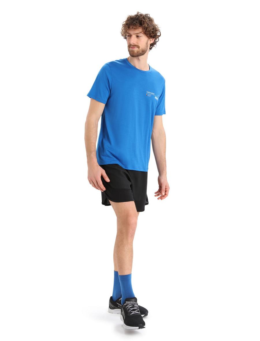 Icebreaker Merino Tech Lite II Rövid Sleeve Alpine Zone Férfi Póló Kék | HU 1177OKIR